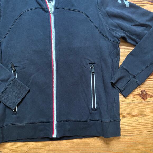 Fourlaps Peloton black gray lettering full zip mens hooded sweater SIZE L - Picture 3 of 6